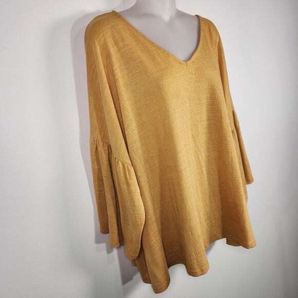 Cable & Gauge Womens Top 2X Textured V Neck 3/4 Flared Sleeve Yellow Pullover - Picture 4 of 9